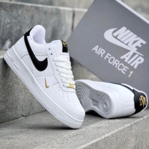 Мъжки спортни обувки – Черна кожа с текстура-White with Black logo