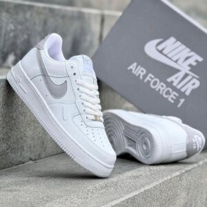 Мъжки спортни обувки – Черна кожа с текстура-White with Grey Logo